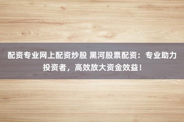 配资专业网上配资炒股 黑河股票配资：专业助力投资者，高效放大资金效益！