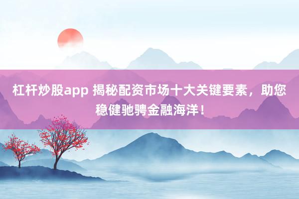 杠杆炒股app 揭秘配资市场十大关键要素，助您稳健驰骋金融海洋！