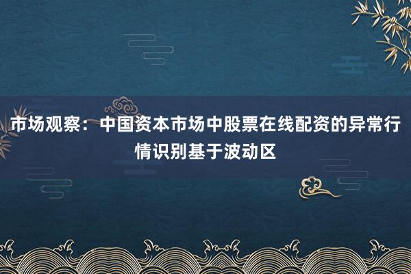 市场观察：中国资本市场中股票在线配资的异常行情识别基于波动区